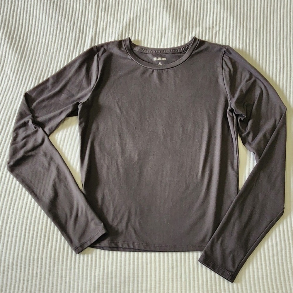 Hollister Womens Long Sleeve Crewneck Top Dark Gray Charcoal Size M Long